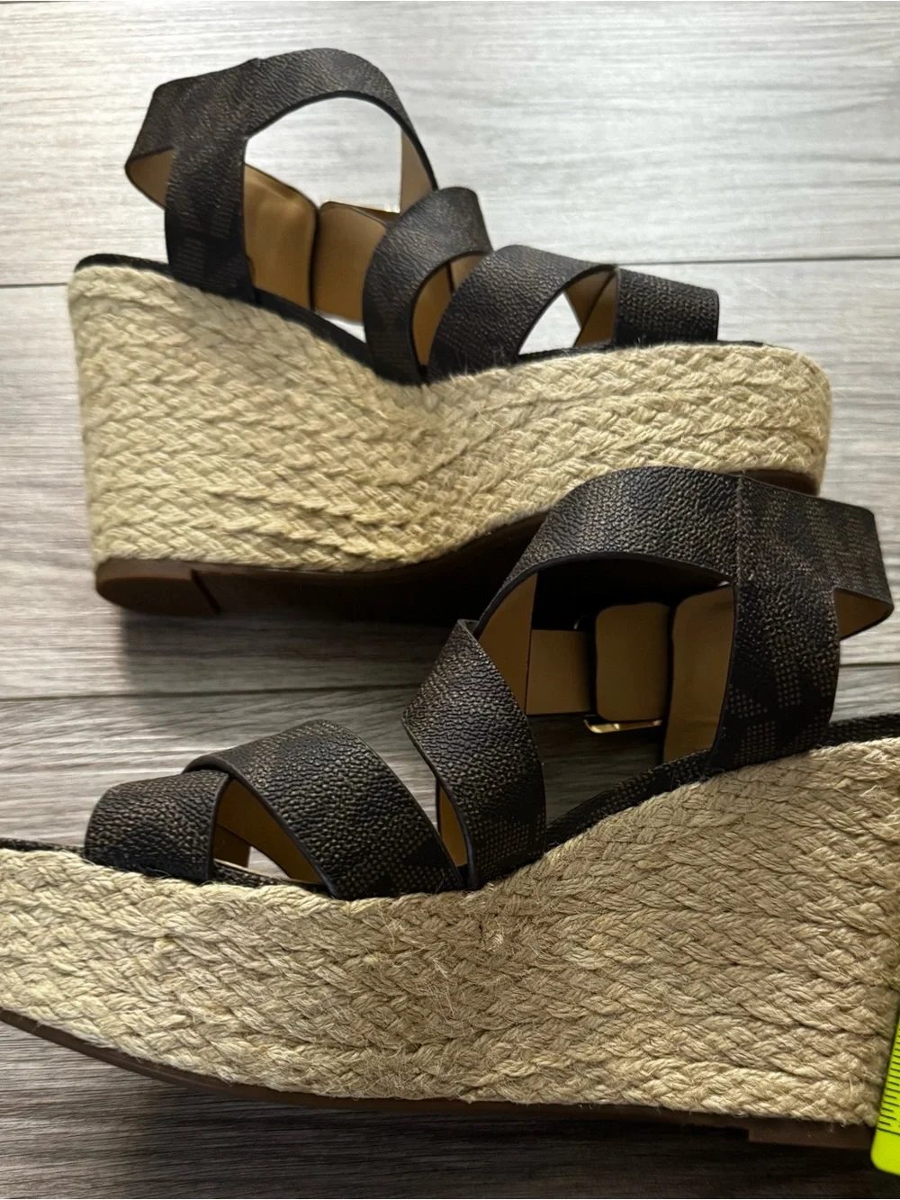 MICHAEL Michael Kors Dark Brown Crisscross Logo Wedge Sandals